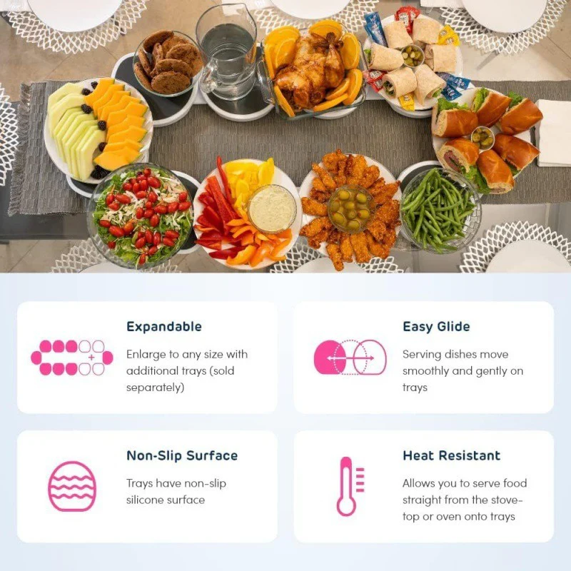 PORTABLE LAZY SUSAN ROTATING TRAY 8 PIECES  – EXTENDABLE FOOD SERVING PLATE FOR TABLES & PARTIES - Image 5