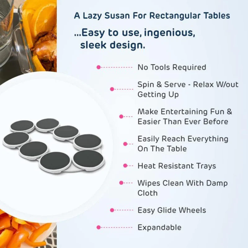 PORTABLE LAZY SUSAN ROTATING TRAY 8 PIECES  – EXTENDABLE FOOD SERVING PLATE FOR TABLES & PARTIES - Image 8