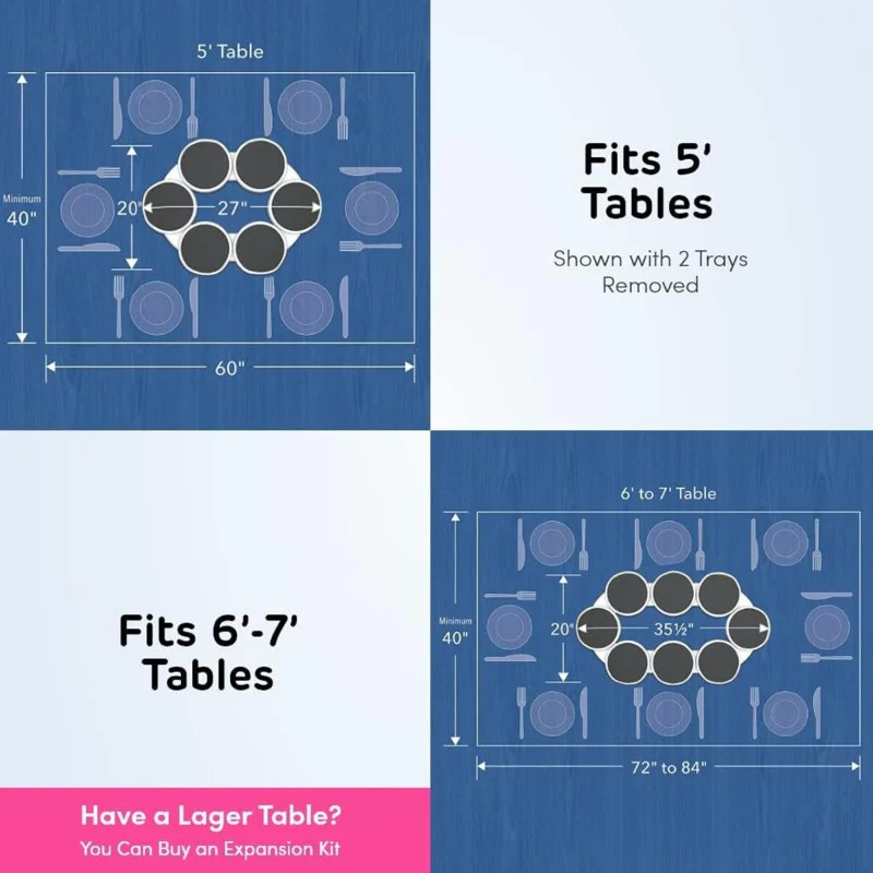PORTABLE LAZY SUSAN ROTATING TRAY 8 PIECES  – EXTENDABLE FOOD SERVING PLATE FOR TABLES & PARTIES - Image 9