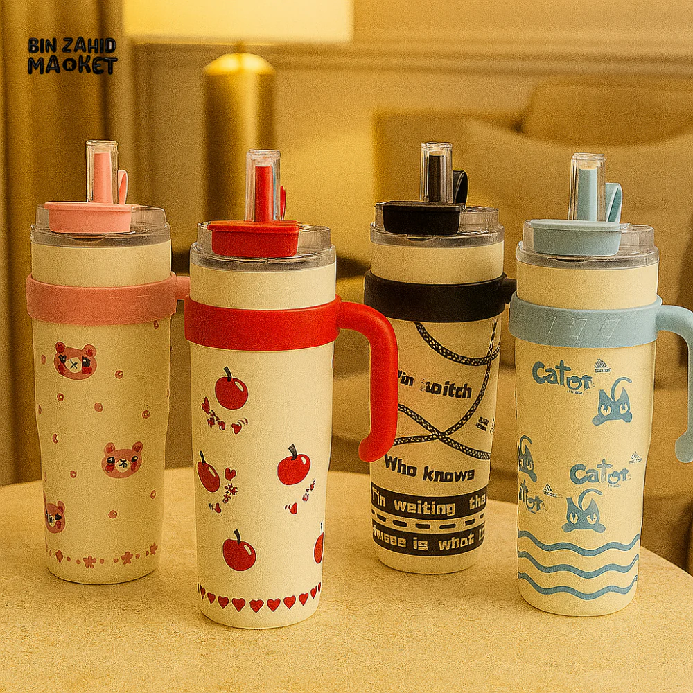 PORTABLE THERMAL MUG WITH CUTE HANDLE – 316 STAINLESS STEEL CAR MUG HIGH-CAPACITY LEAKPROOF DESIGN - Image 2