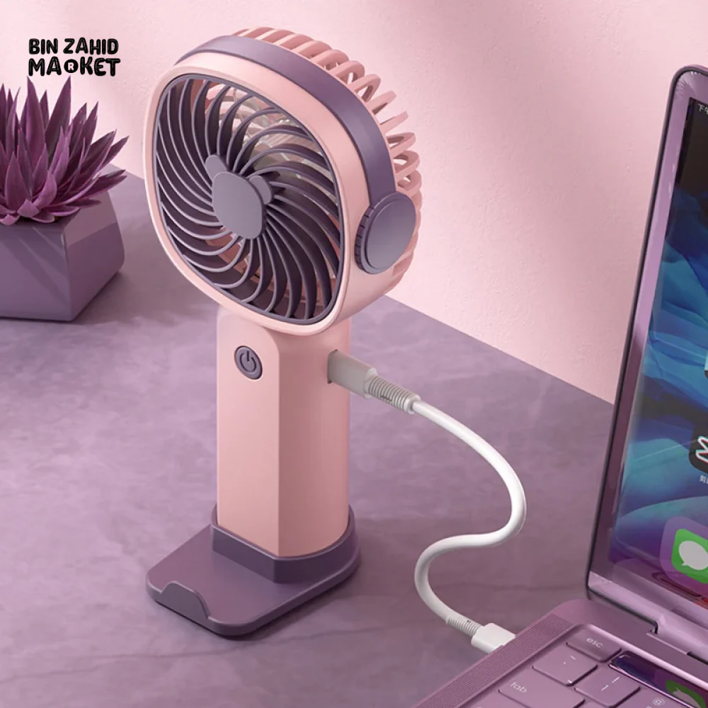PORTABLE USB RECHARGEABLE MINI FAN WITH PHONE HOLDER FAST CHARGING HANDHELD FAN FOR TRAVEL OFFICE & STUDENTS - Image 3