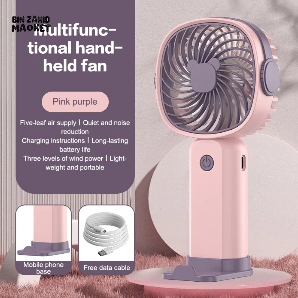 PORTABLE USB RECHARGEABLE MINI FAN WITH PHONE HOLDER FAST CHARGING HANDHELD FAN FOR TRAVEL OFFICE & STUDENTS - Image 5