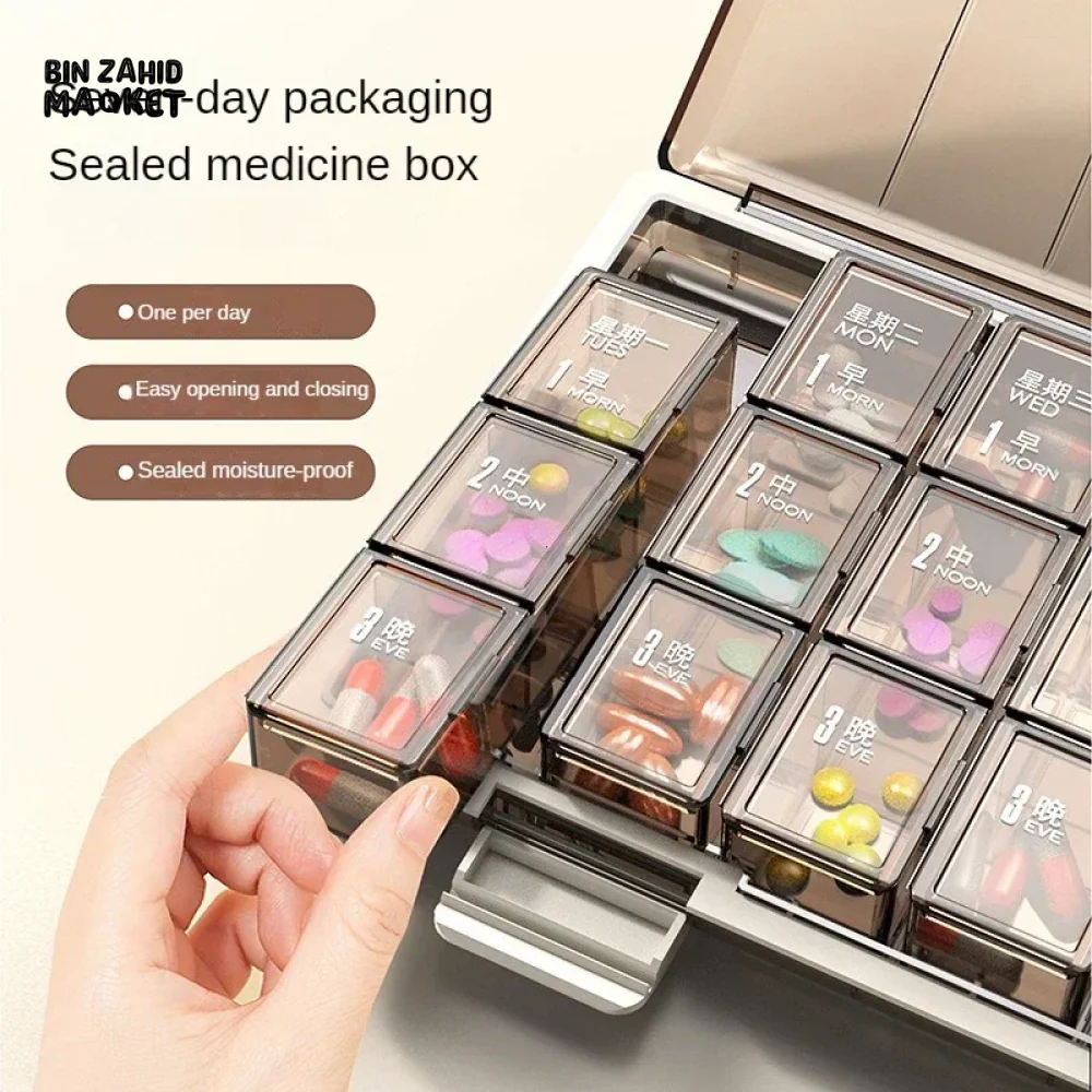 PORTABLE WEEKLY PILL ORGANIZER – 7 DAYS 3/4 TIMES A DAY STACKABLE & COLORFUL DESIGN - Image 3