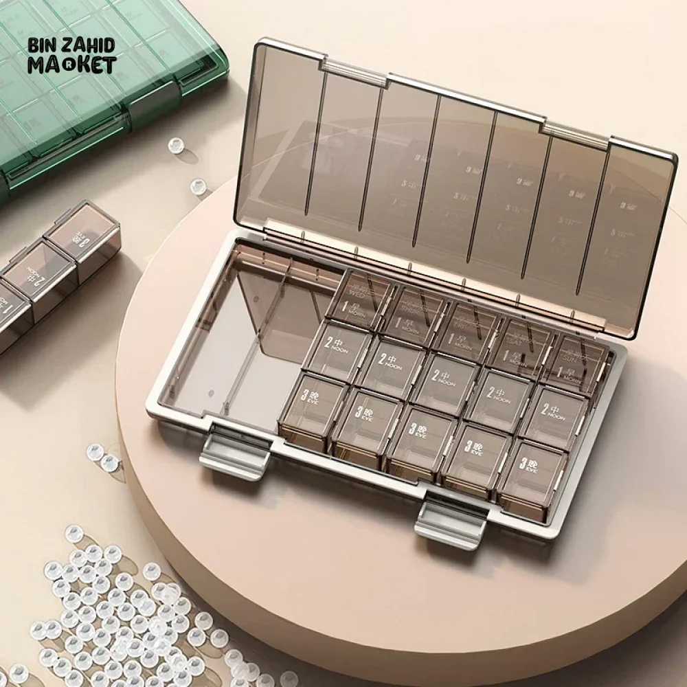 PORTABLE WEEKLY PILL ORGANIZER – 7 DAYS 3/4 TIMES A DAY STACKABLE & COLORFUL DESIGN - Image 5