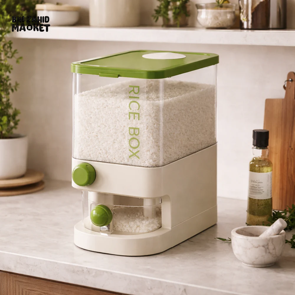 PRACTICAL PUSH-DISPENSER RICE STORAGE BOX AIRTIGHT INSECT-PROOF & MOISTURE-RESISTANT GRAIN CONTAINER - 10 KG - Image 2