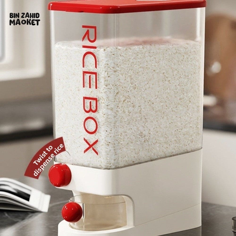 PRACTICAL PUSH-DISPENSER RICE STORAGE BOX AIRTIGHT INSECT-PROOF & MOISTURE-RESISTANT GRAIN CONTAINER - 10 KG - Image 4