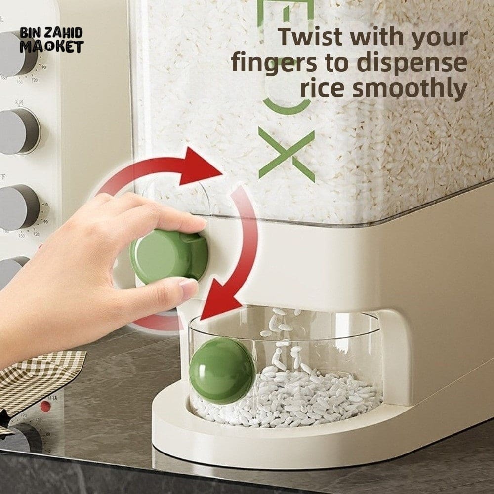 PRACTICAL PUSH-DISPENSER RICE STORAGE BOX AIRTIGHT INSECT-PROOF & MOISTURE-RESISTANT GRAIN CONTAINER - 10 KG - Image 7