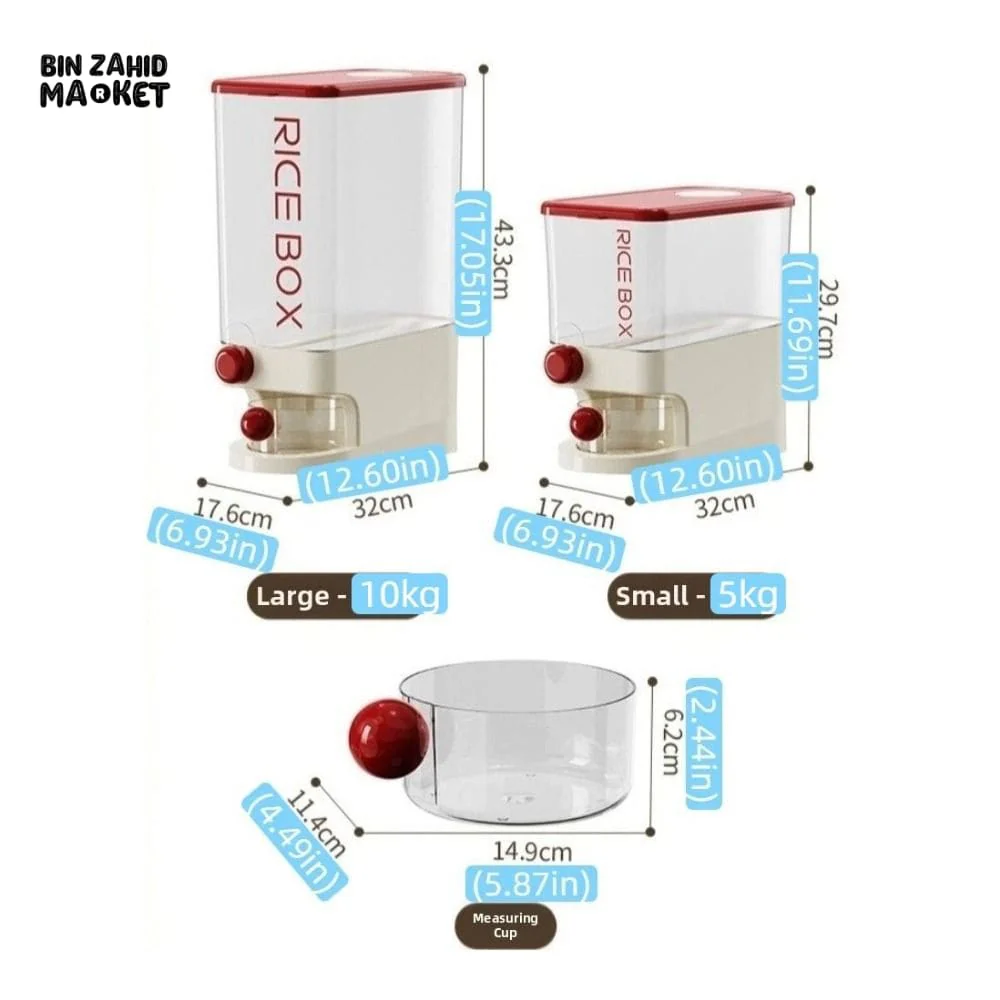 PRACTICAL PUSH-DISPENSER RICE STORAGE BOX AIRTIGHT INSECT-PROOF & MOISTURE-RESISTANT GRAIN CONTAINER - 10 KG - Image 9