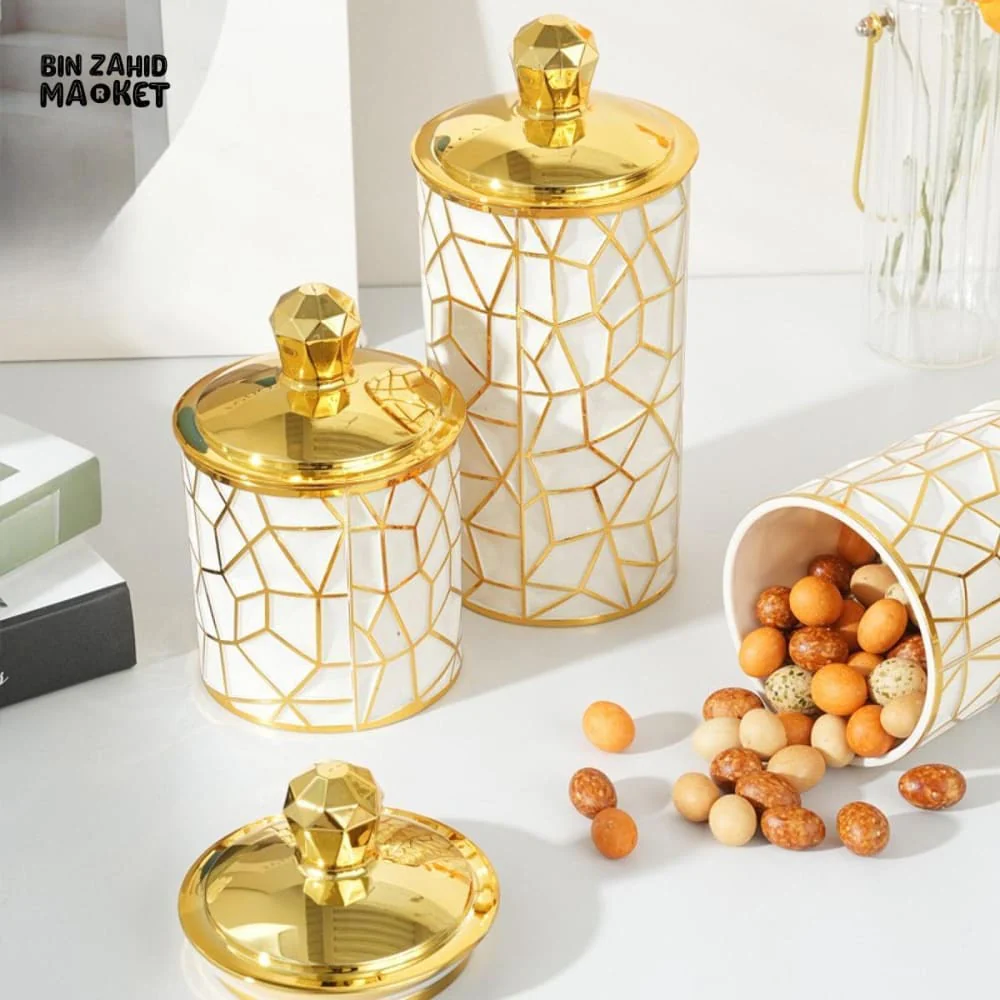 PREMIUM 3 PIECES LUXURY CANISTERS – MOSAIC JARS WITH GOLD LIDS FOR HOME ORGANIZATION - Image 2