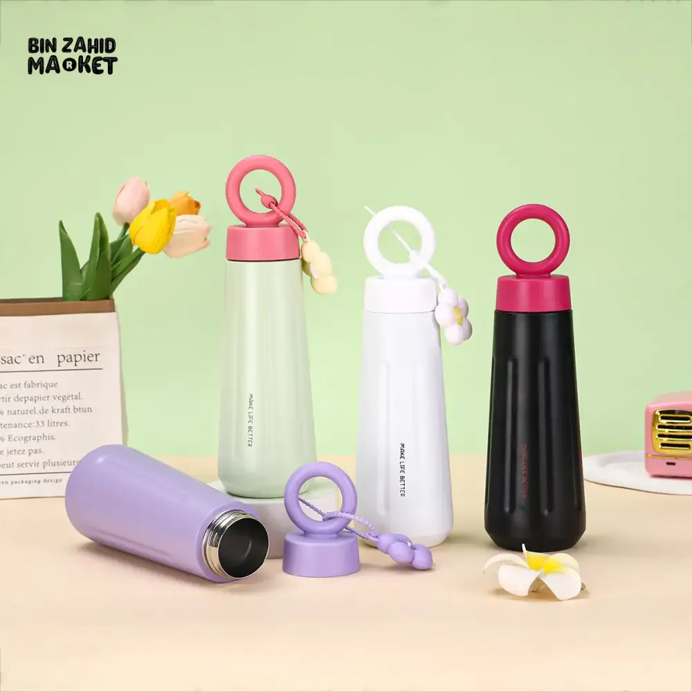 PREMIUM 316 STAINLESS STEEL SPORTS WATER BOTTLE 450ML – PORTABLE FLOWER CUP WITH HANDLE - Image 2