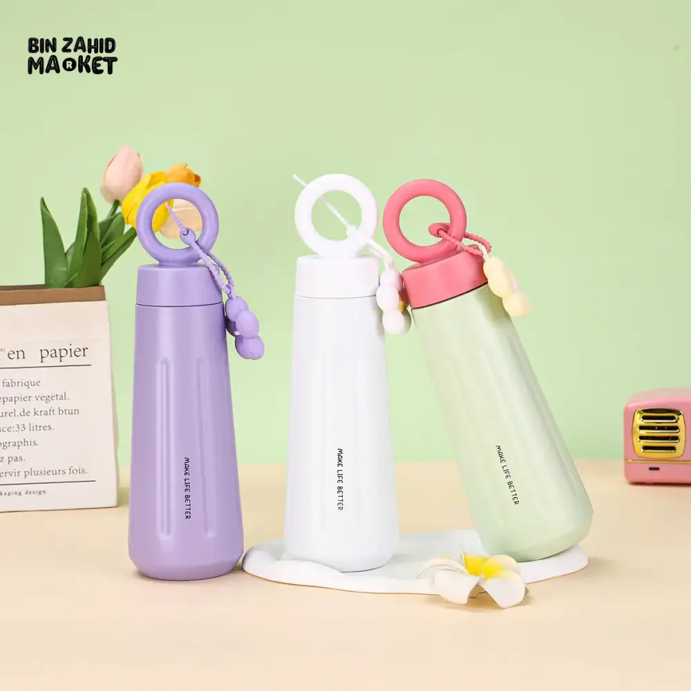 PREMIUM 316 STAINLESS STEEL SPORTS WATER BOTTLE 450ML – PORTABLE FLOWER CUP WITH HANDLE - Image 3