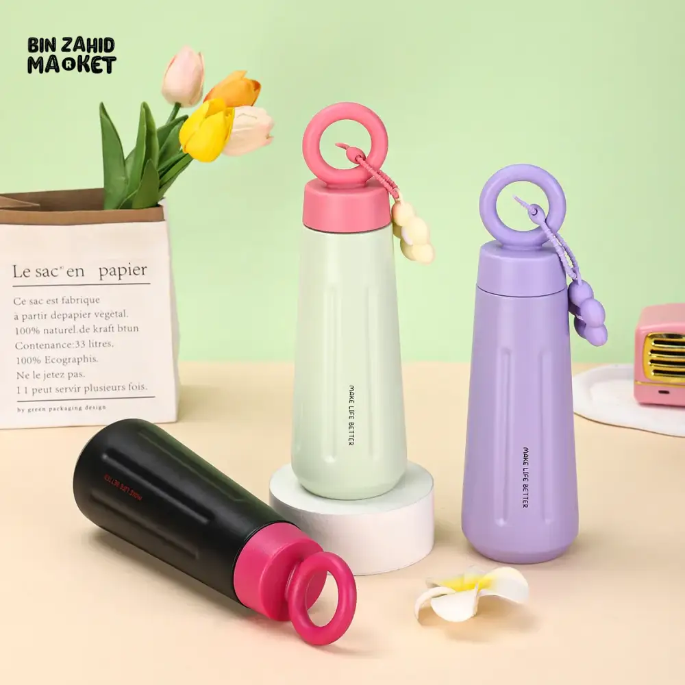 PREMIUM 316 STAINLESS STEEL SPORTS WATER BOTTLE 450ML – PORTABLE FLOWER CUP WITH HANDLE - Image 4