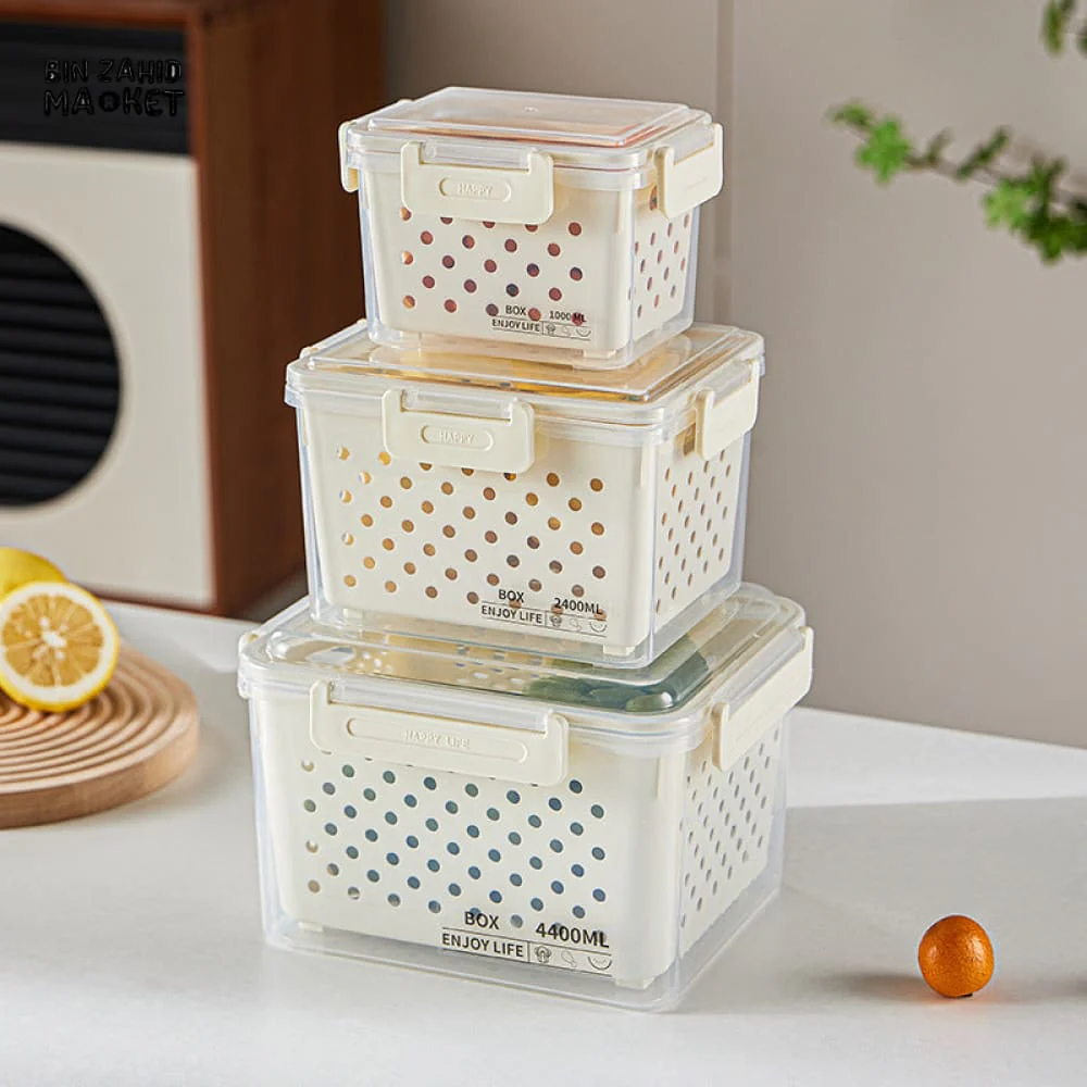 PREMIUM AIRTIGHT REFRIGERATOR STORAGE CONTAINERS – 3 PIECE SET WITH DRAINAGE & LEAKPROOF DESIGN - Image 2