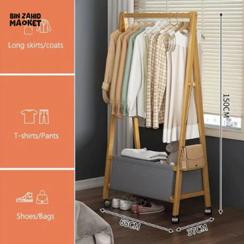 PREMIUM BAMBOO WOODEN CLOTHES STAND – ELEGANT CLOTHES RACK WITH STORAGE SHELF - Image 4