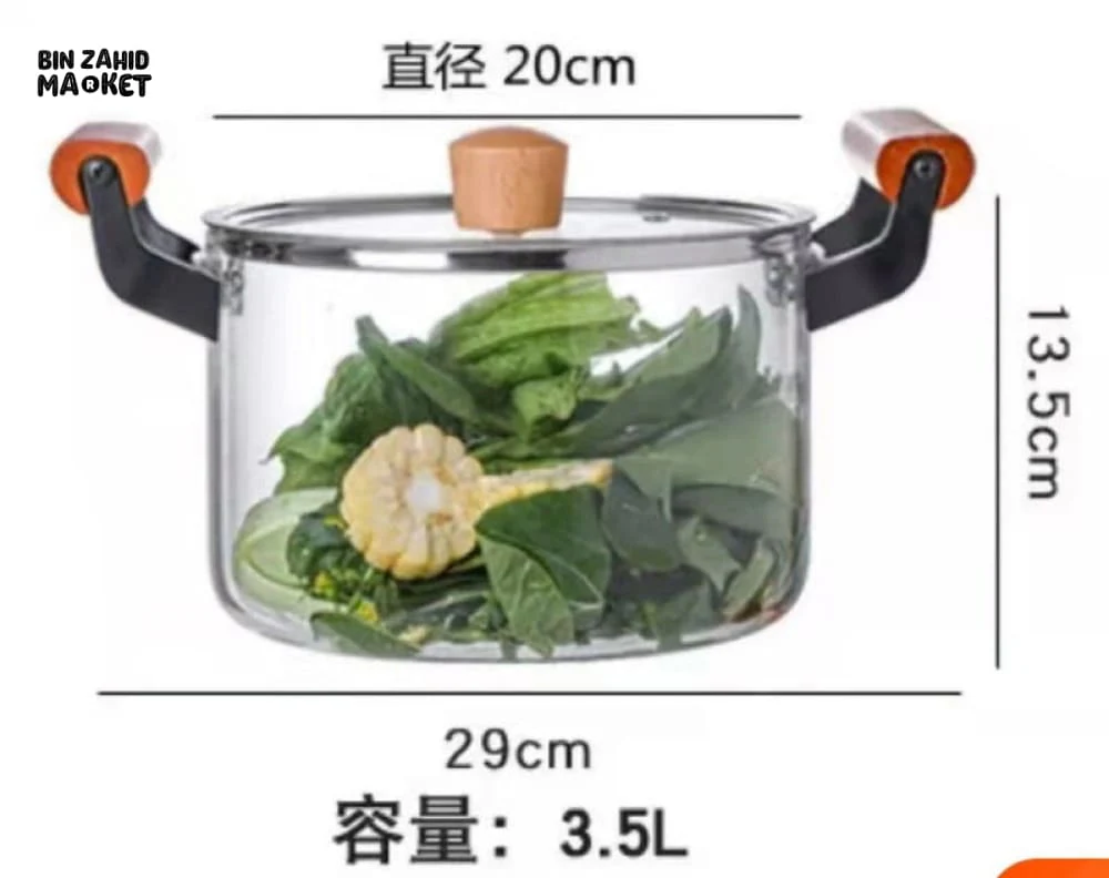 PREMIUM BOROSILICATE COOKING POT – FLAME-SAFE WOODEN HANDLE LARGE CAPACITY WITH LID - 3.5 LITRE - Image 12