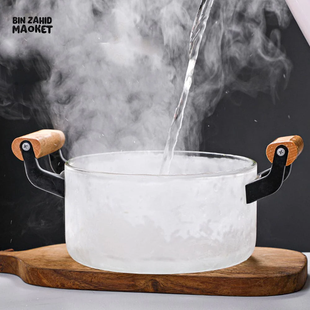 PREMIUM BOROSILICATE COOKING POT – FLAME-SAFE WOODEN HANDLE LARGE CAPACITY WITH LID - 3.5 LITRE - Image 5