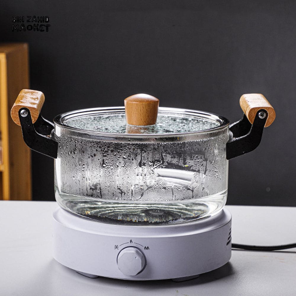 PREMIUM BOROSILICATE COOKING POT – FLAME-SAFE WOODEN HANDLE LARGE CAPACITY WITH LID - 3.5 LITRE - Image 8