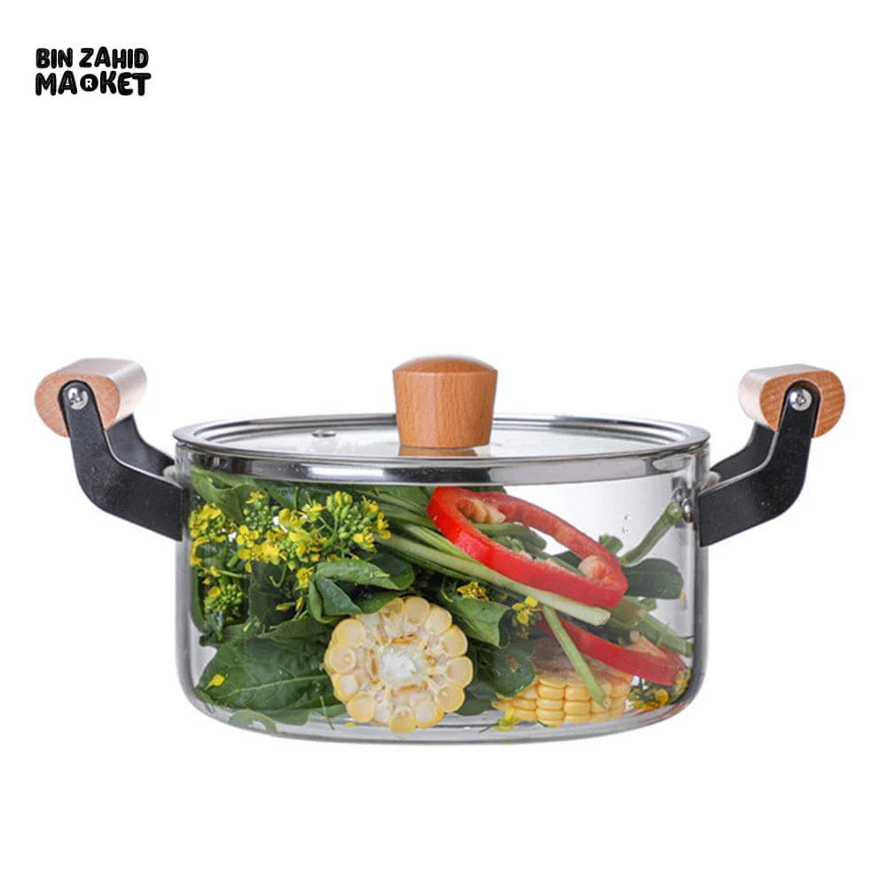 PREMIUM BOROSILICATE GLASS COOKING POT – FLAME-SAFE WOODEN HANDLE LARGE CAPACITY WITH LID - 4.5 LITRE - Image 10