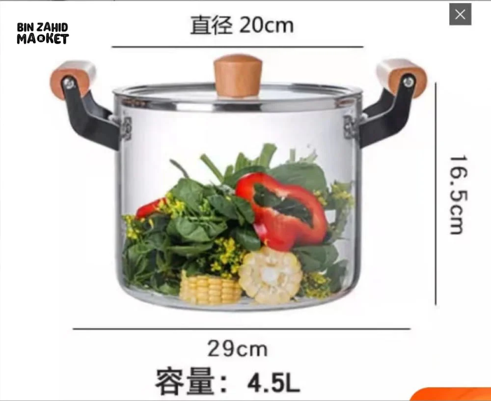 PREMIUM BOROSILICATE GLASS COOKING POT – FLAME-SAFE WOODEN HANDLE LARGE CAPACITY WITH LID - 4.5 LITRE - Image 12