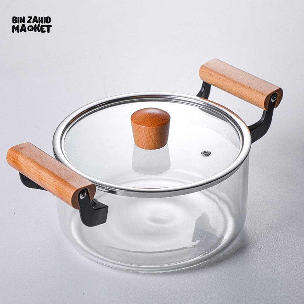 PREMIUM BOROSILICATE GLASS COOKING POT – FLAME-SAFE WOODEN HANDLE LARGE CAPACITY WITH LID - 4.5 LITRE - Image 9