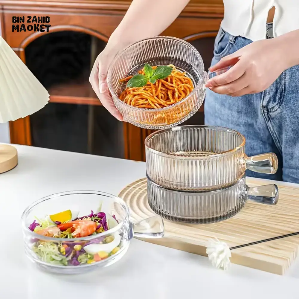 PREMIUM CLEAR GLASS BOWL WITH HANDLE – 6 INCH TABLEWARE SERVING BOWL - Image 4