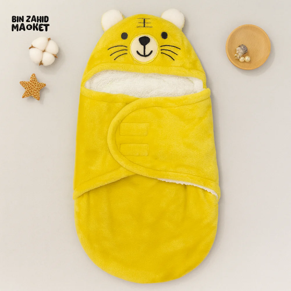 PREMIUM FLEECE BABY SWADDLE – HOODED WRAP FOR SLEEP & TRAVEL 0 TO 6 MONTHS - LION