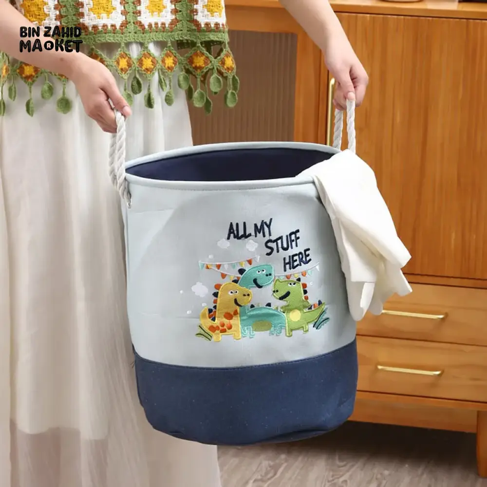 PREMIUM FOLDABLE LAUNDRY & TOY STORAGE BASKET – CUTE CARTOON ANIMAL MULTIPURPOSE ORGANIZER BIN - DINO - Image 2