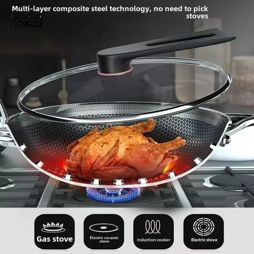 PREMIUM HONEYCOMB WOK 316 STAINLESS STEEL NON-STICK GAS & INDUCTION READY - Image 11