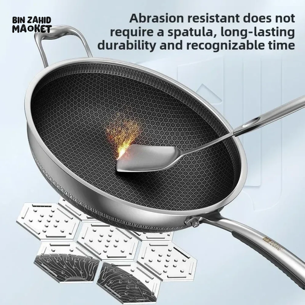 PREMIUM HONEYCOMB WOK 316 STAINLESS STEEL NON-STICK GAS & INDUCTION READY - Image 12