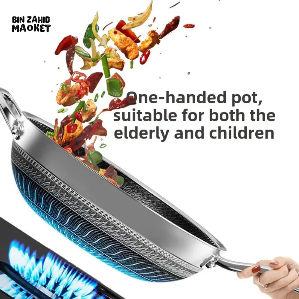 PREMIUM HONEYCOMB WOK 316 STAINLESS STEEL NON-STICK GAS & INDUCTION READY - Image 4
