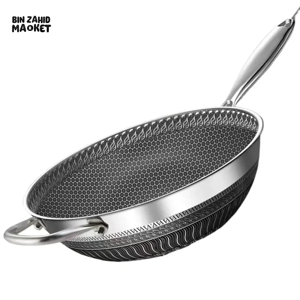 PREMIUM HONEYCOMB WOK 316 STAINLESS STEEL NON-STICK GAS & INDUCTION READY - Image 5