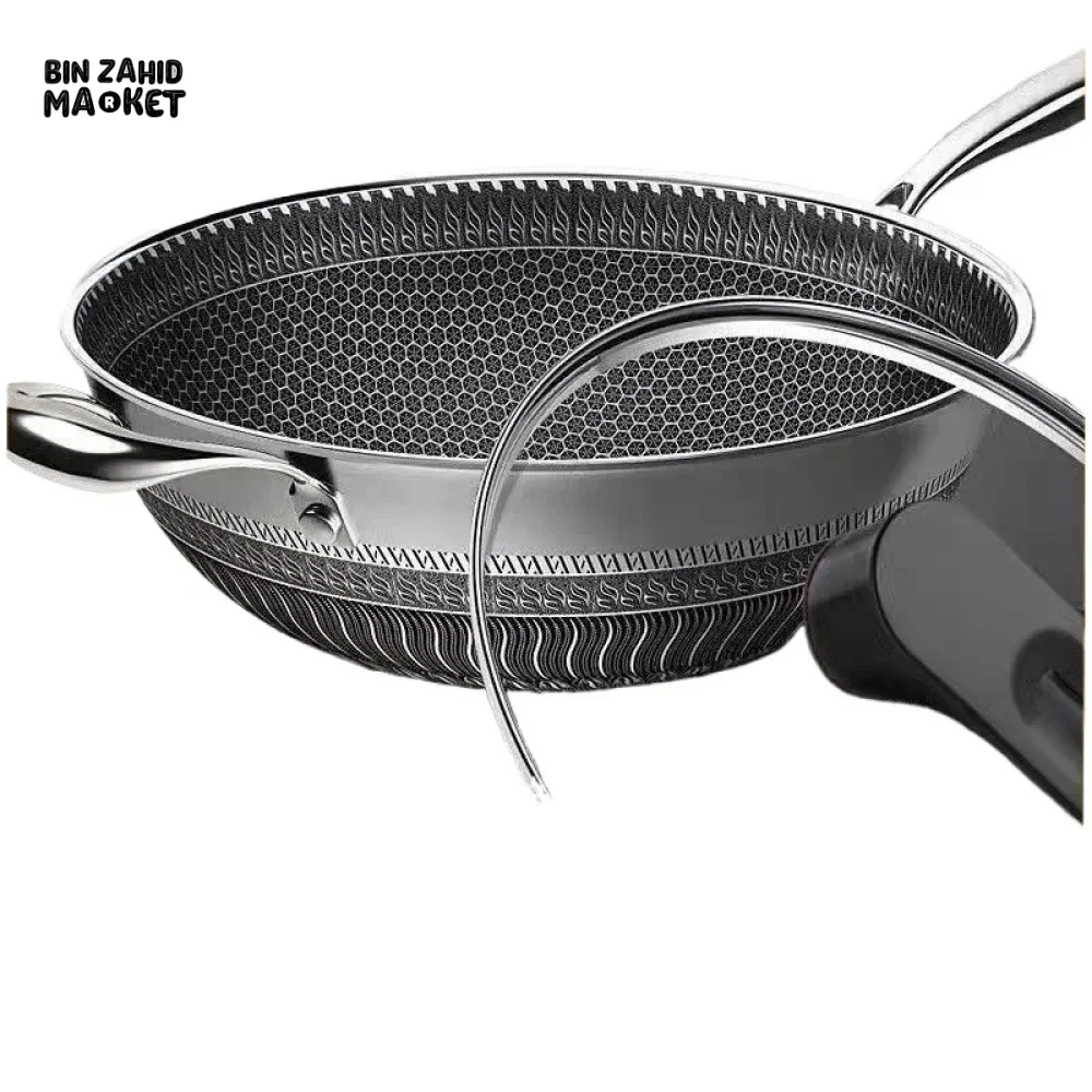PREMIUM HONEYCOMB WOK 316 STAINLESS STEEL NON-STICK GAS & INDUCTION READY - Image 6