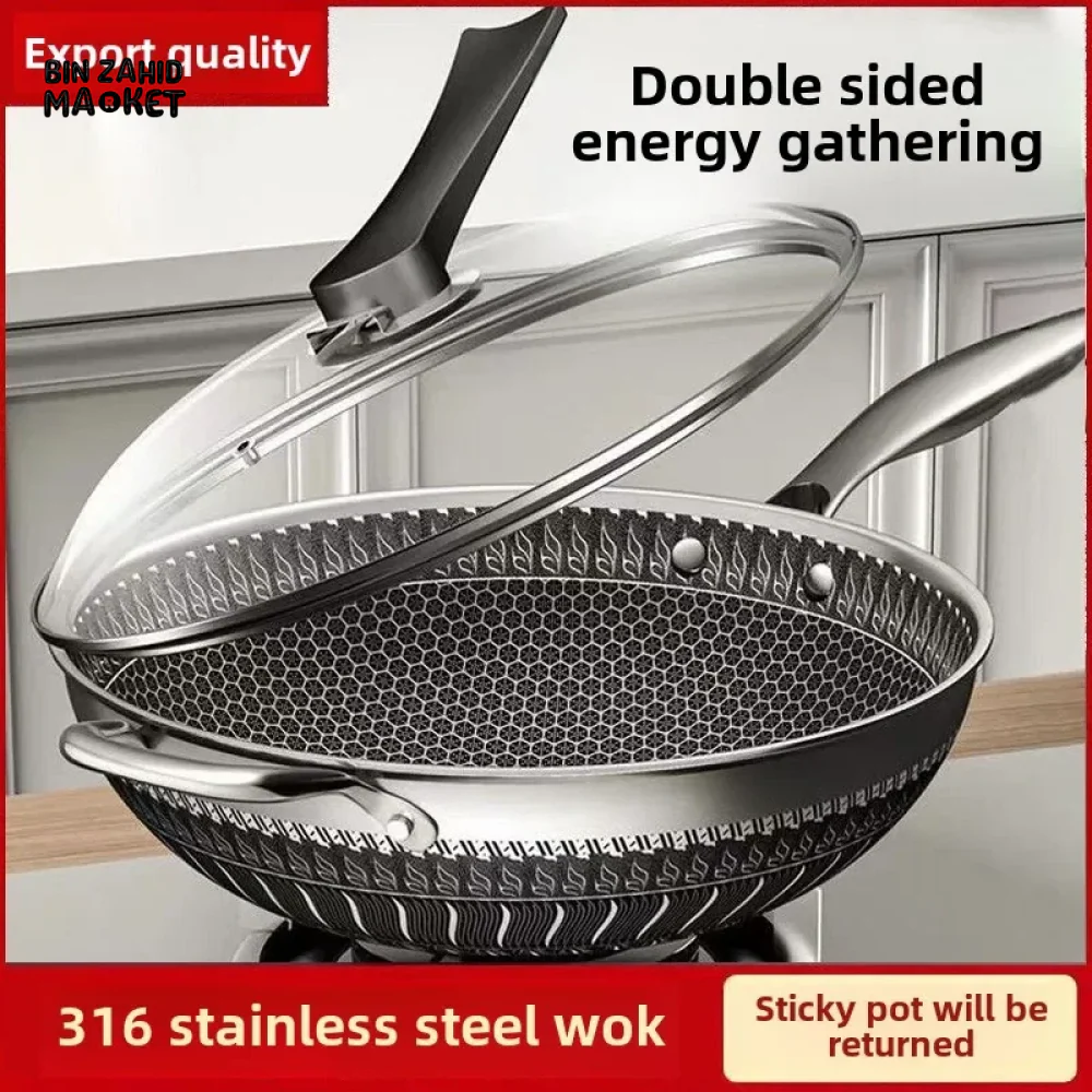 PREMIUM HONEYCOMB WOK 316 STAINLESS STEEL NON-STICK GAS & INDUCTION READY - Image 8