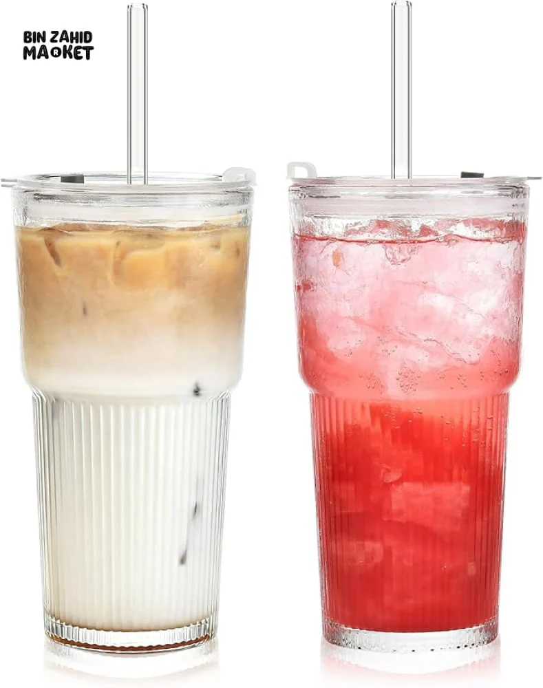 PREMIUM RIBBED CLEAR TUMBLER WITH LID & STRAW – LUXURY ICED MATCHA & COLD DRINK CUP FOR MODERN LIFESTYLE - Image 2