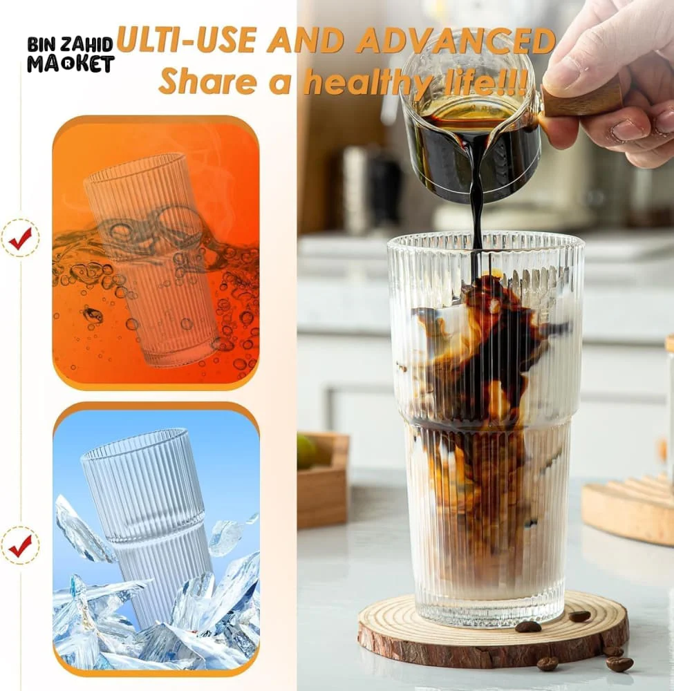 PREMIUM RIBBED CLEAR TUMBLER WITH LID & STRAW – LUXURY ICED MATCHA & COLD DRINK CUP FOR MODERN LIFESTYLE - Image 4