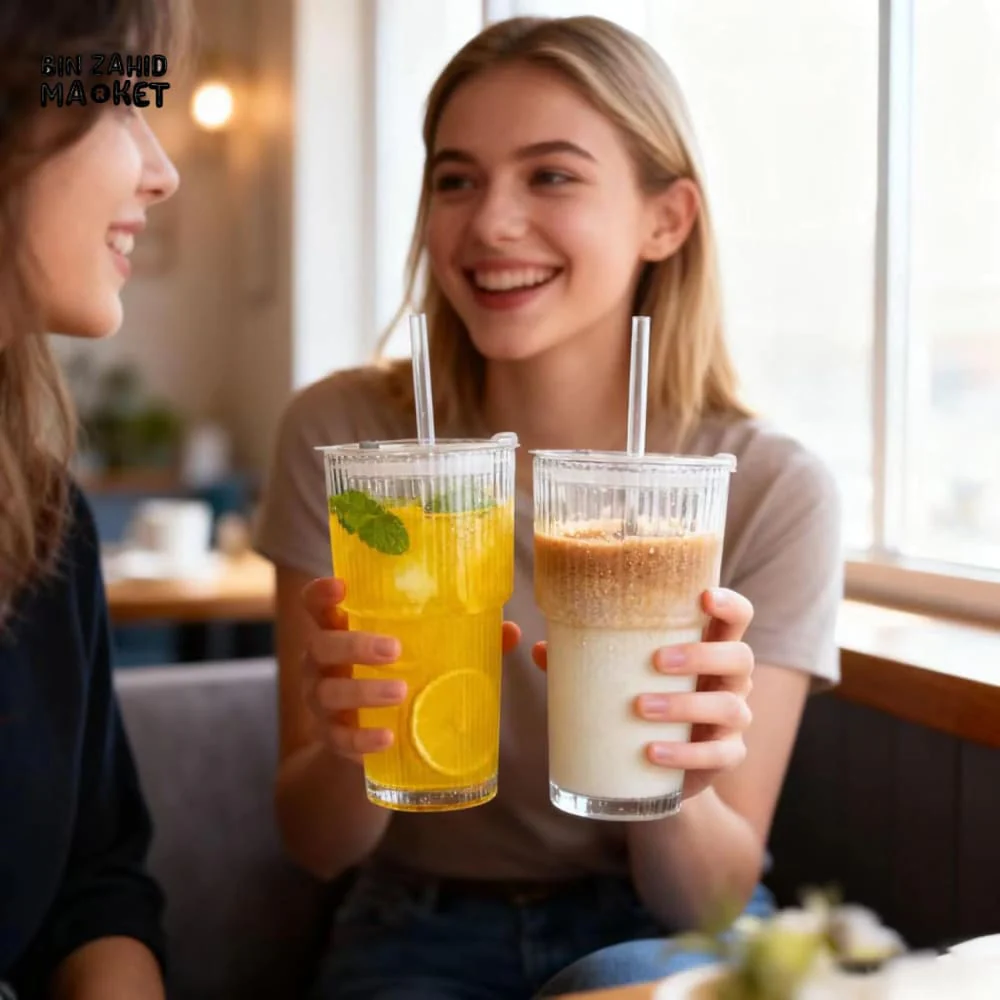 PREMIUM RIBBED CLEAR TUMBLER WITH LID & STRAW – LUXURY ICED MATCHA & COLD DRINK CUP FOR MODERN LIFESTYLE - Image 5