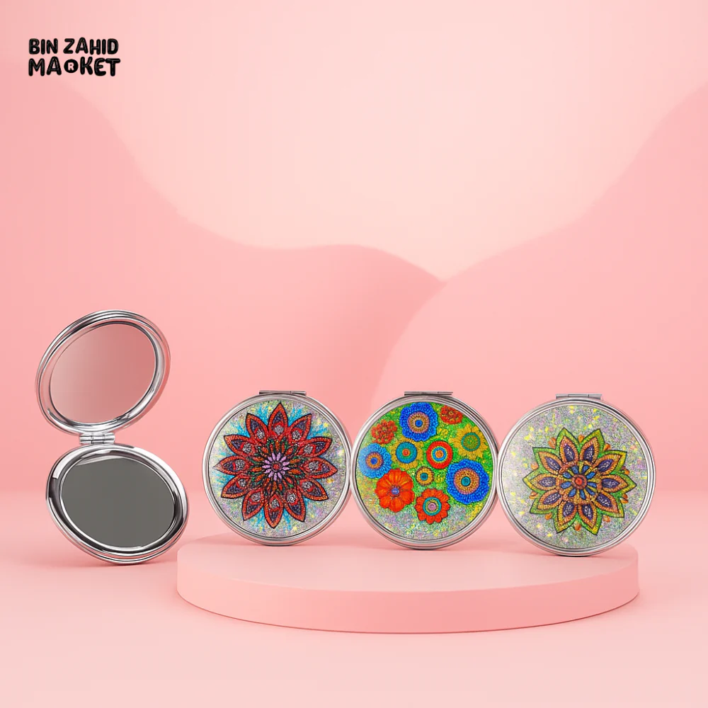 PREMIUM ROUND COSMETIC MIRROR – COLORFUL MANDALA DESIGN