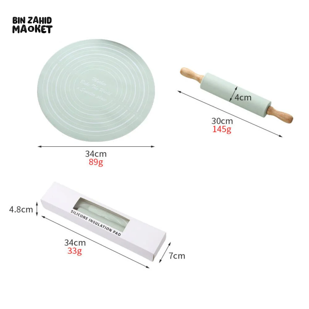 PREMIUM SILICONE BAKING MAT WITH WOODEN HANDLE ROLLING PIN – NON-STICK DOUGH SET - Image 4