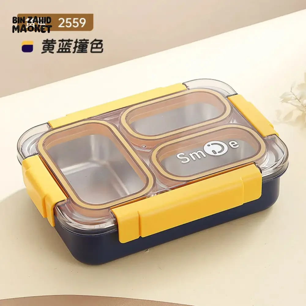 PREMIUM STAINLESS STEEL LUNCH BOX – 3 COMPARTMENTS LEAK-PROOF WITH SECURE LOCK INCLUDES SPOON & FORK - Image 5