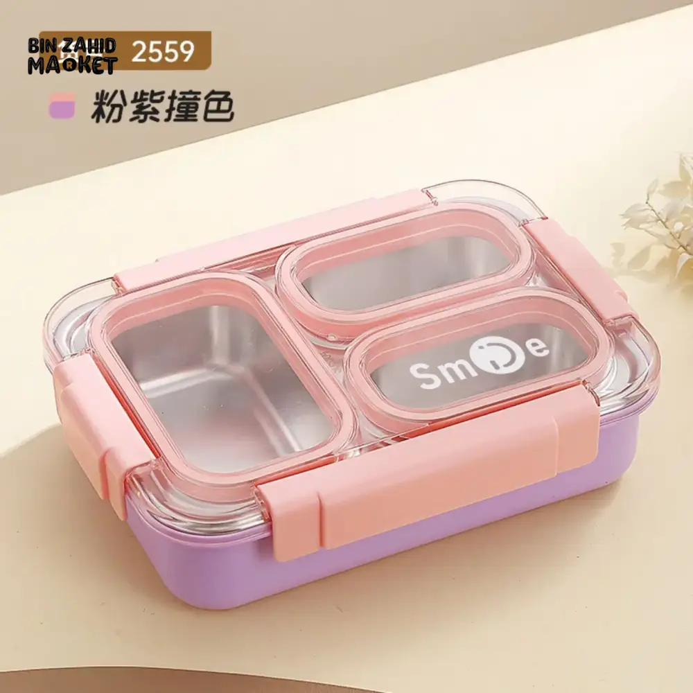 PREMIUM STAINLESS STEEL LUNCH BOX – 3 COMPARTMENTS LEAK-PROOF WITH SECURE LOCK INCLUDES SPOON & FORK - Image 7