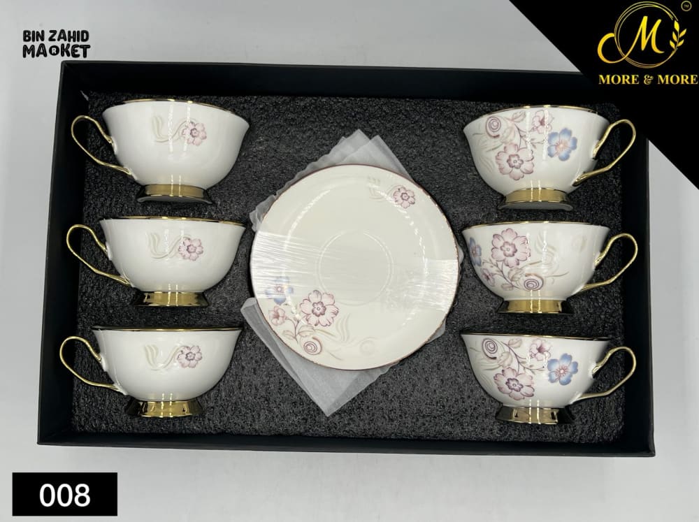 PREMIUM TEA CUPS WITH SAUCERS – FLORAL PATTERN GOLD EDGE – 12-PIECE SET - Image 3