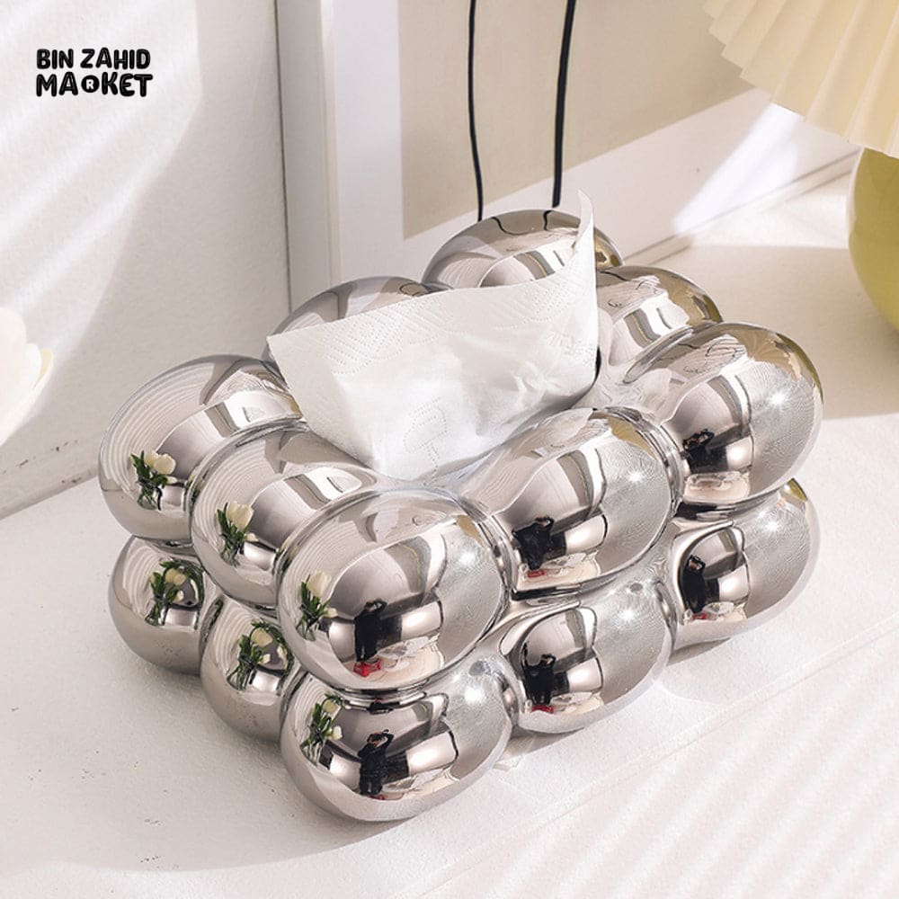 PVC BUBBLE DESIGN TISSUE BOX HOLDER – LUXURY VILLA TABLETOP DECOR - SILVER - Image 2