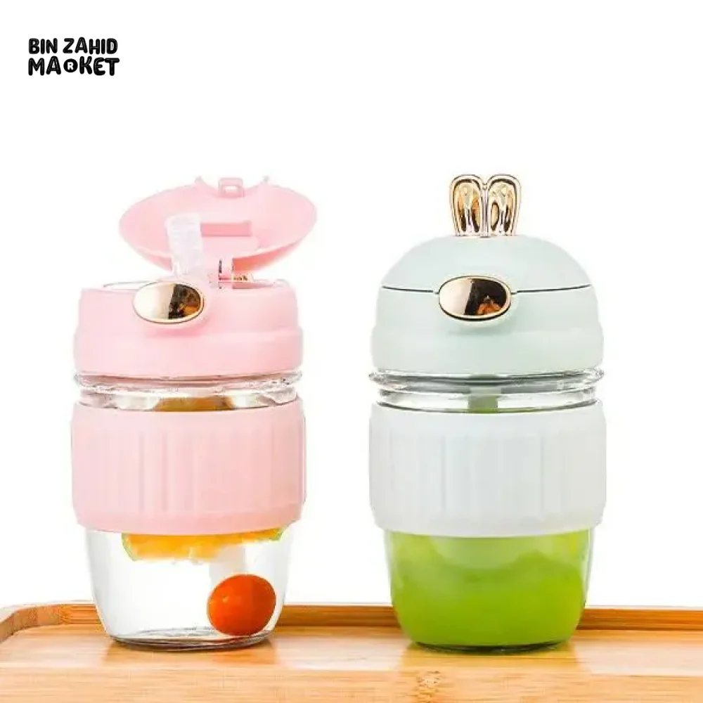 RABBIT DESIGN GLASS STRAW CUP CUTE PORTABLE COFFEE & BEVERAGE CUP GIFT-WORTHY WATER TUMBLER - Image 4