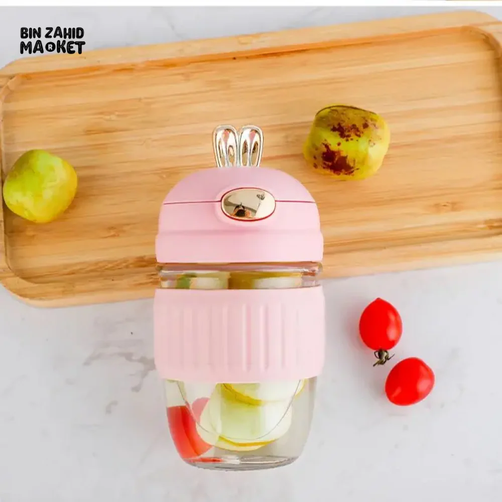 RABBIT DESIGN GLASS STRAW CUP CUTE PORTABLE COFFEE & BEVERAGE CUP GIFT-WORTHY WATER TUMBLER - Image 5