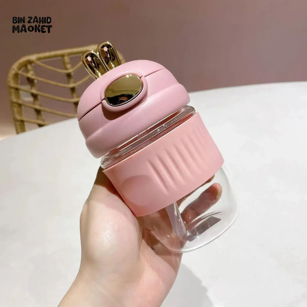 RABBIT DESIGN GLASS STRAW CUP CUTE PORTABLE COFFEE & BEVERAGE CUP GIFT-WORTHY WATER TUMBLER - Image 6