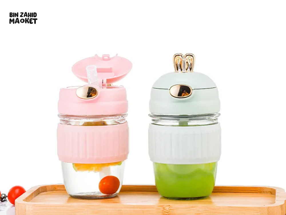 RABBIT DESIGN GLASS STRAW CUP CUTE PORTABLE COFFEE & BEVERAGE CUP GIFT-WORTHY WATER TUMBLER - Image 7