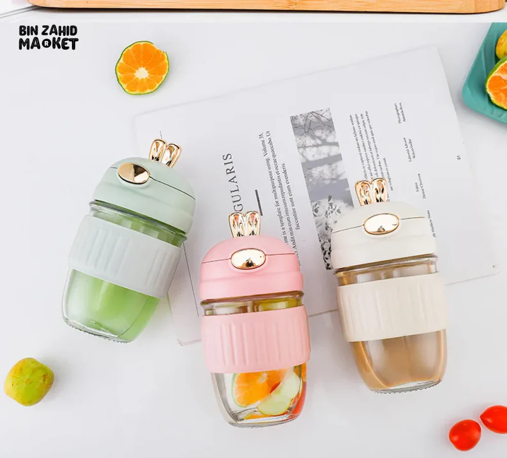RABBIT DESIGN GLASS STRAW CUP CUTE PORTABLE COFFEE & BEVERAGE CUP GIFT-WORTHY WATER TUMBLER - Image 8