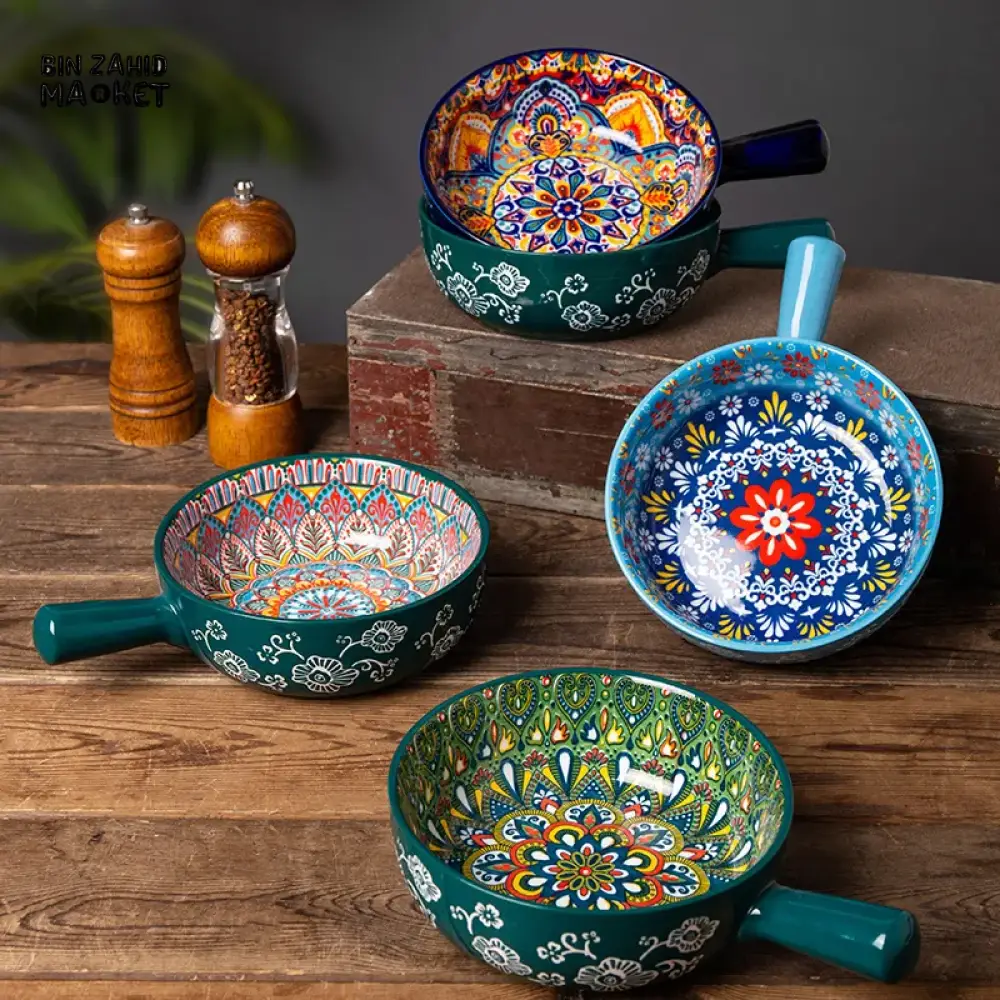 RETRO CERAMIC BOWLS WITH HANDLES 1 PIECES – MULTIPURPOSE RICE, NOODLE & SALAD BOWLS