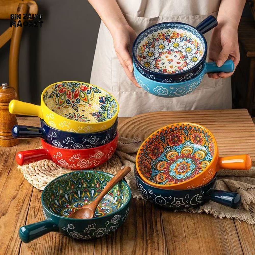 RETRO CERAMIC BOWLS WITH HANDLES 1 PIECES – MULTIPURPOSE RICE, NOODLE & SALAD BOWLS - Image 2