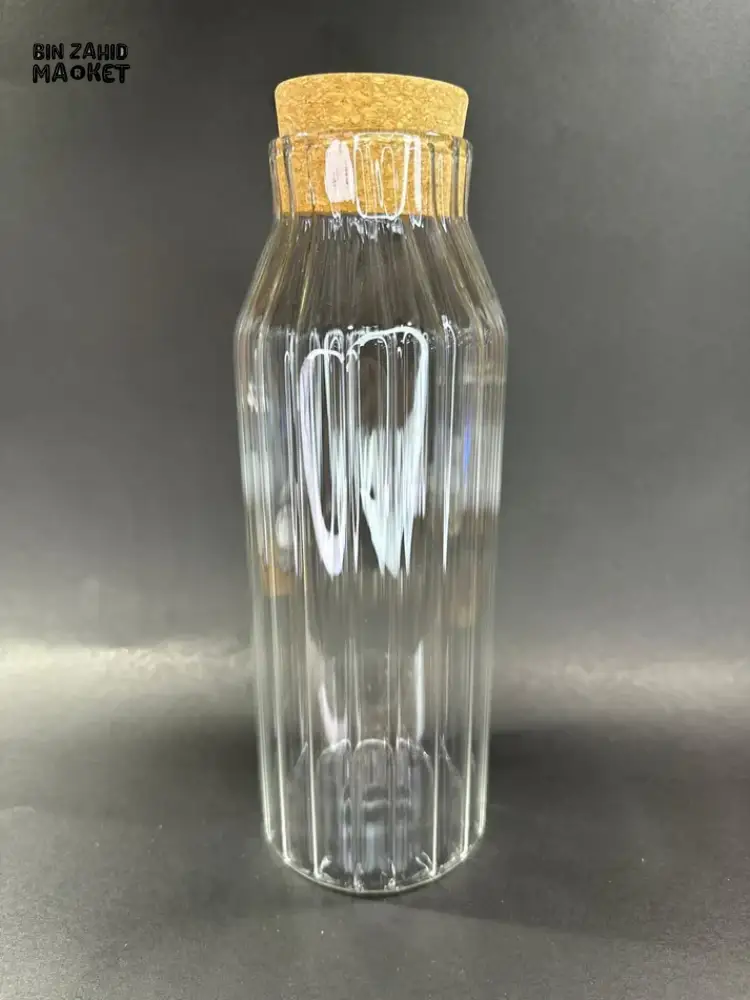 RIBBED GLASS CORK BOTTLE – 1000ML ELEGANT CLEAR STORAGE JAR FOR WATER JUICE & KITCHEN DISPLAY - Image 3